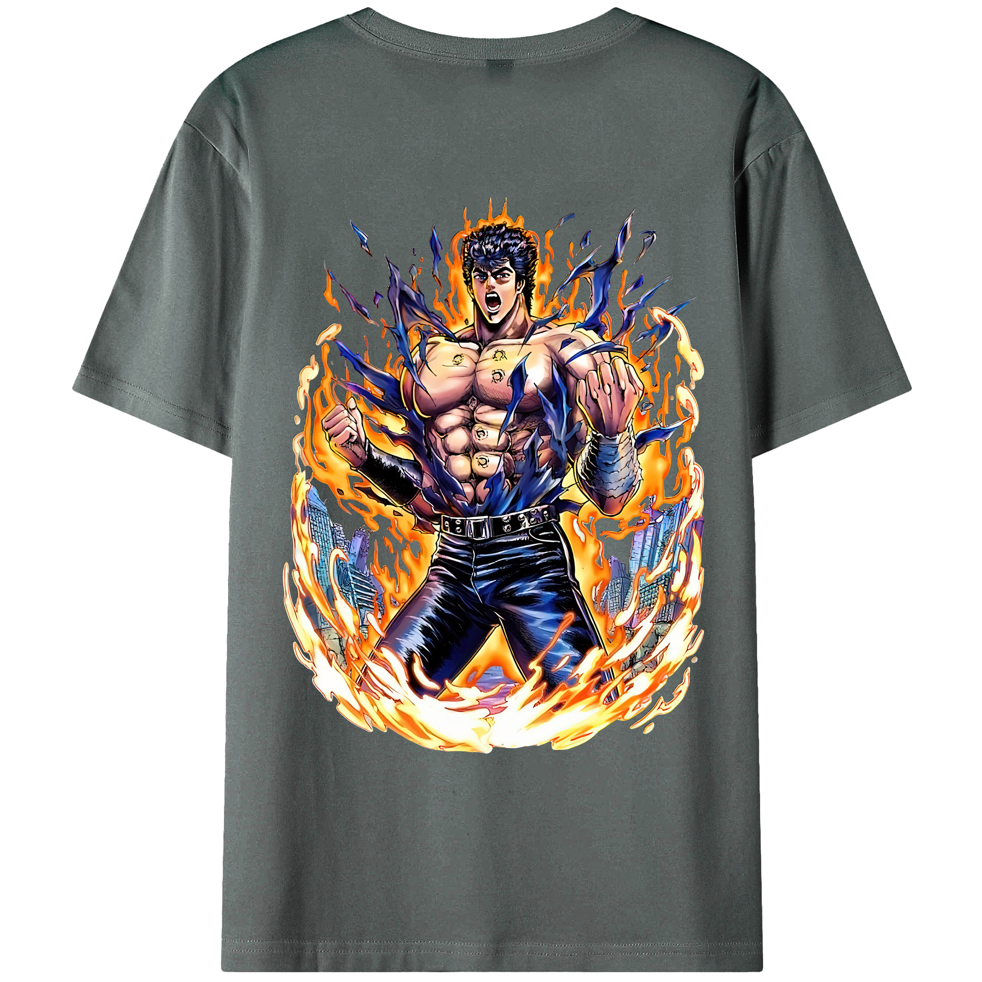 （画像用） 北斗の拳 Fist of the North Star 綿100％ メンズ半袖Tシャツ（バックプリント） 通気性